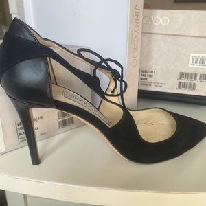 Jimmy Choo Black Suede and Leather Heels